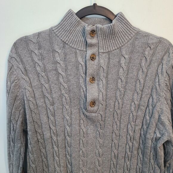 Hope & Henry Mens Cable Knit Organic Cotton Elbow Patch 1/4 Zip Sweater Academia - Picture 3 of 12